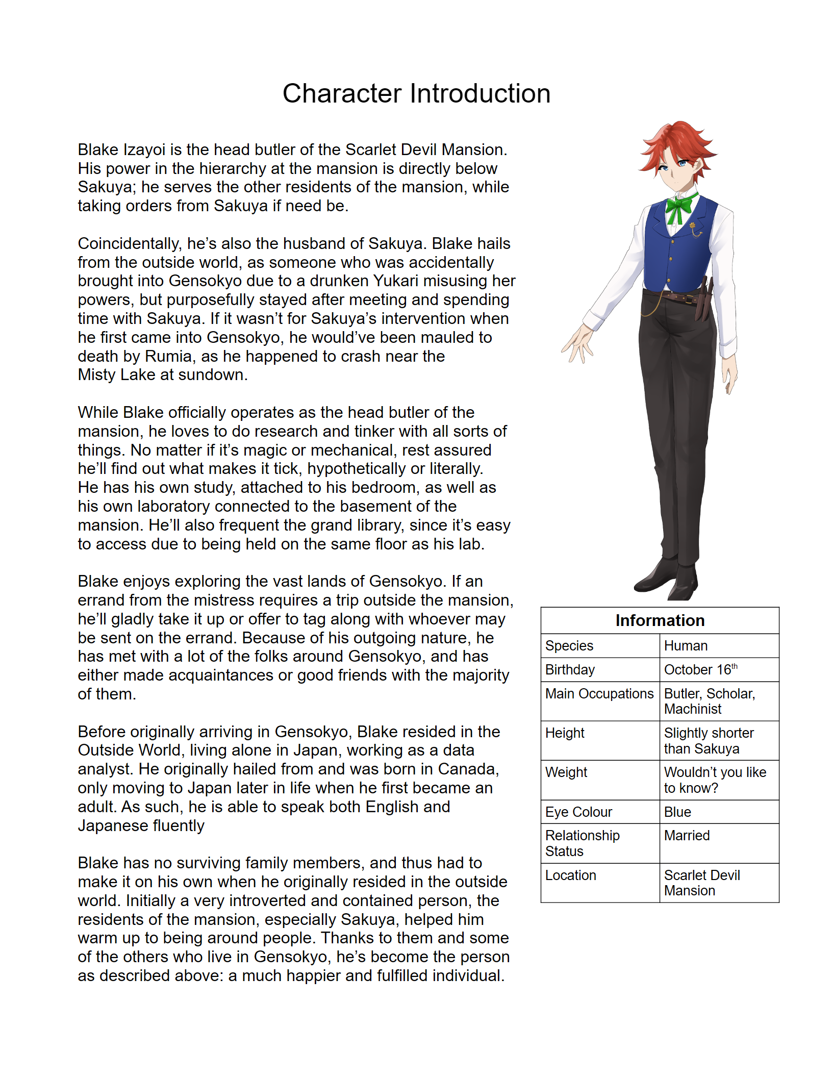 Blake Izayoi Official Lore Bible